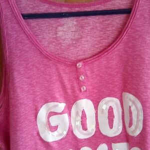 Pink Graphic Tank Top with Sequined Lettering